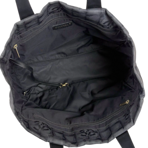 Chanel Travel Line Tote Bag Nylon Canvas Black Shoulder Bag